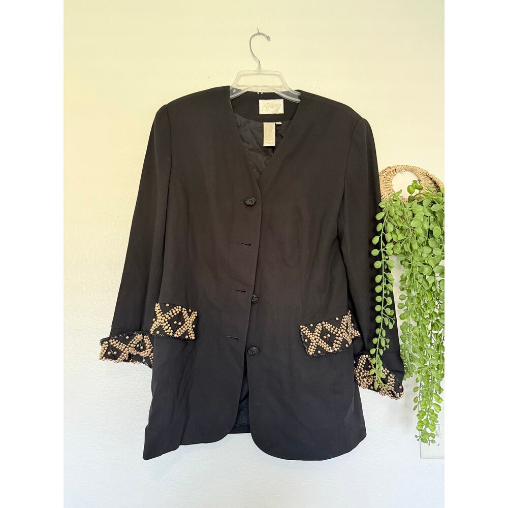 Vintage 90s Apart Black and Gold Beaded Blazer Size 8